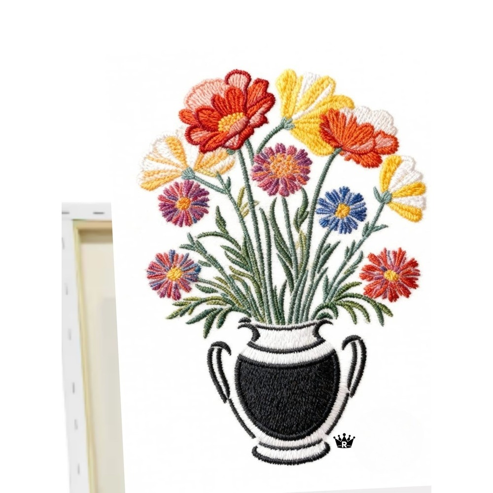 Embroidered‎ Floral Bouquet Art Print 12x16 Re-Print on Canvas Wall Art - Picture 3 of 4